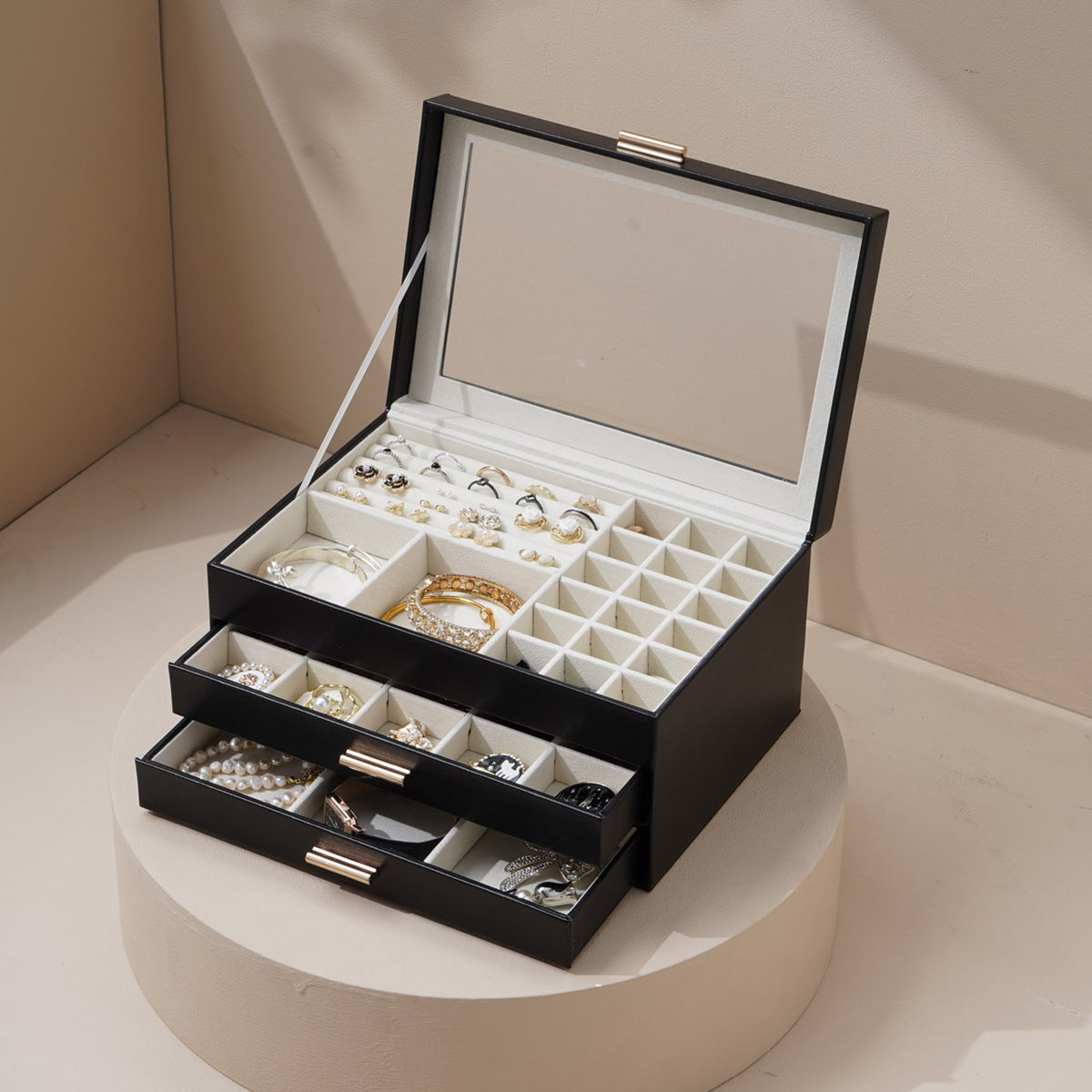 CASEGRACE 3-Layer Faux Leather Jewelry Box