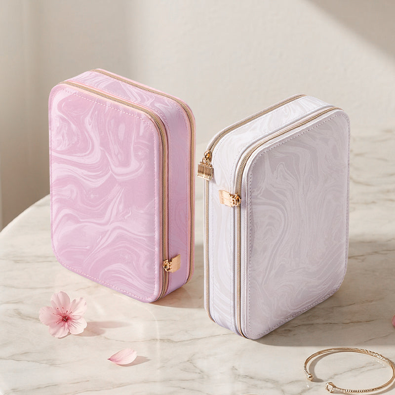 Casegrace Portable Travel Jewelry Box, Dual-Side Double Zipper Storage Layout Jewelry Organizer Case for Rings Earrings Necklaces Bracelets