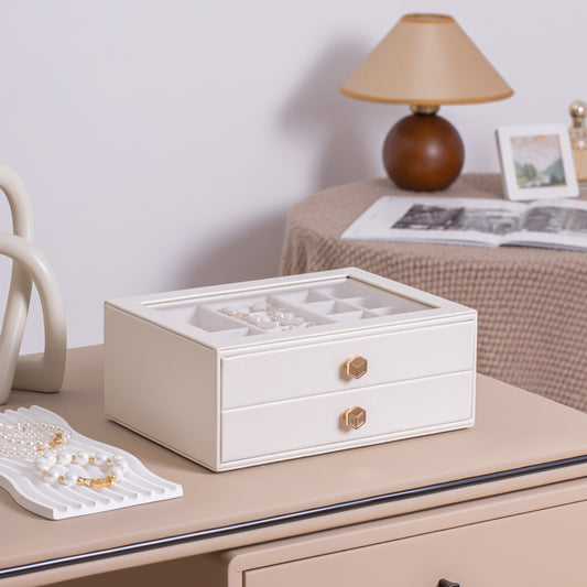 Jewelry Box for Women with Glass Lid-3 Drawers