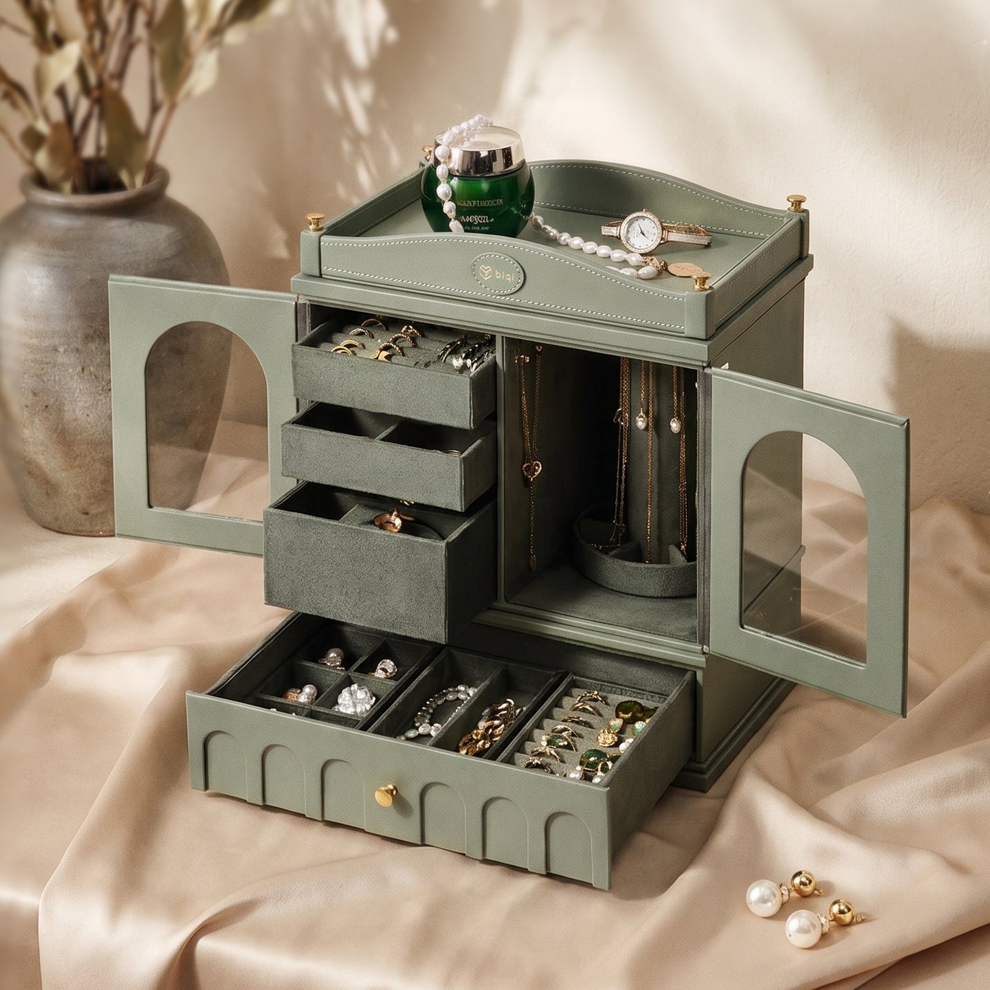 Casegrace French Vintage Jewelry Cabinet Multi-zone Organizer With Detachable Drawer Inserts