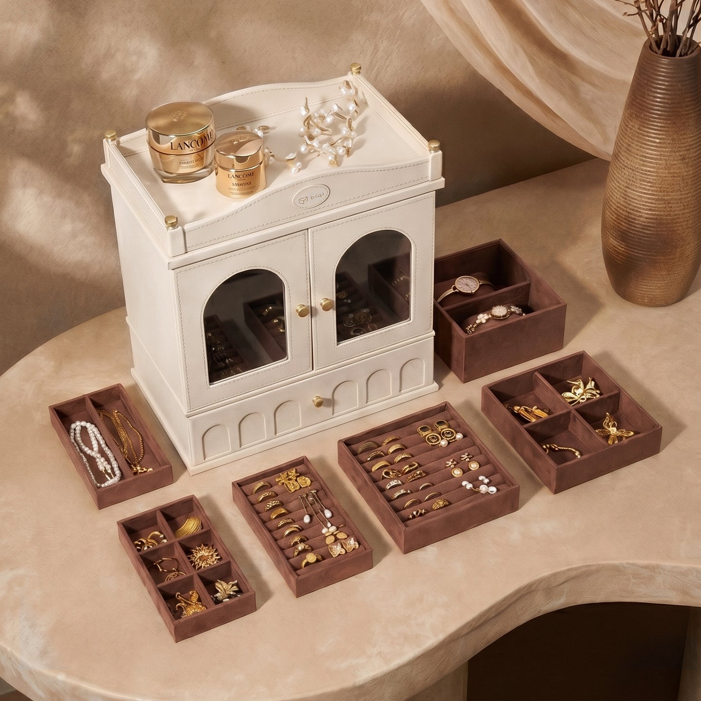 Casegrace French Vintage Jewelry Cabinet Multi-zone Organizer With Detachable Drawer Inserts