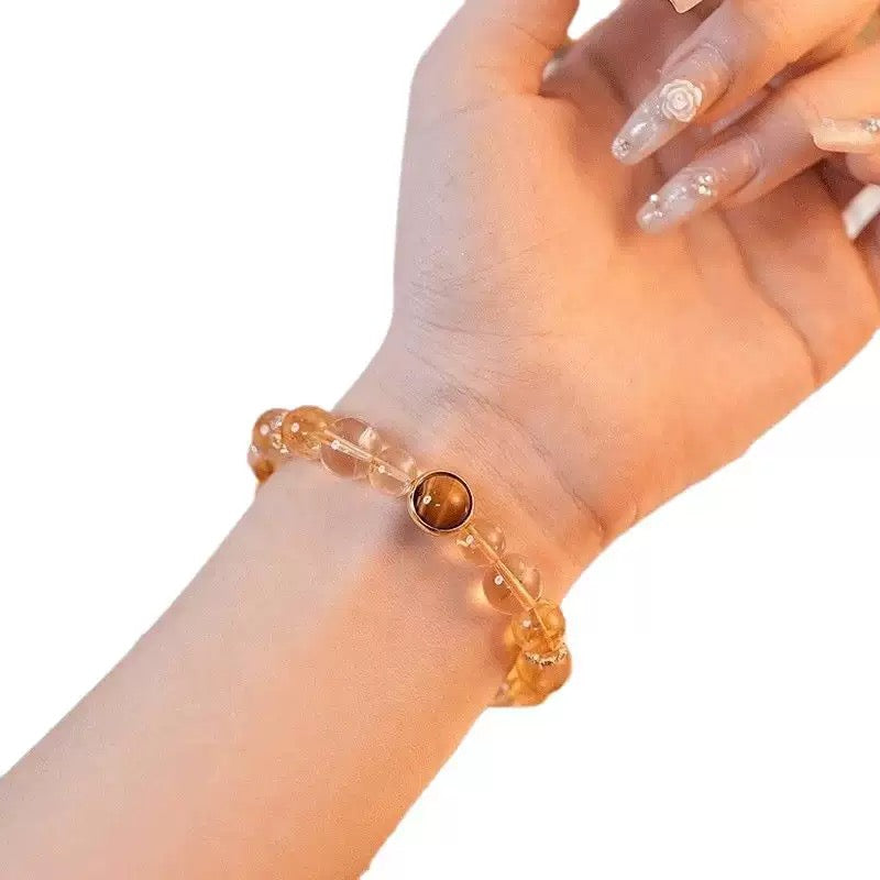 Citrine Tiger Eye Stone Bracelet | Protection & Healing Crystal Jewelry | 10mm Gemstone Beaded Adjustable Bracelet | Lucky Fortune Gem Gift for Men & Women