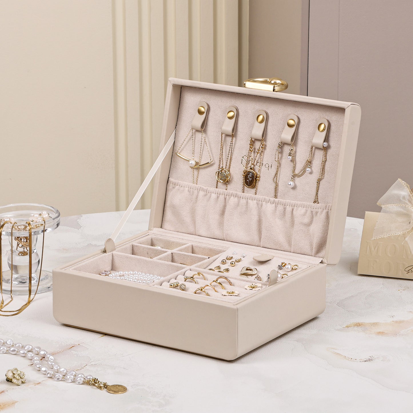 2024 2-Layer Jewelry Box with Removable Jewelry Tray for Necklace Bracelets