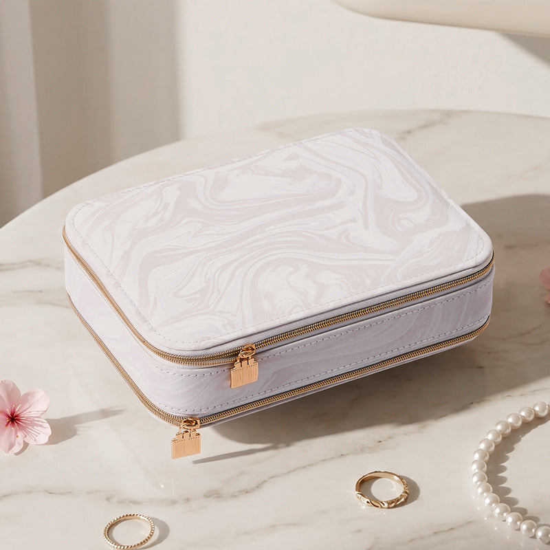 Casegrace Portable Travel Jewelry Box, Dual-Side Double Zipper Storage Layout Jewelry Organizer Case for Rings Earrings Necklaces Bracelets