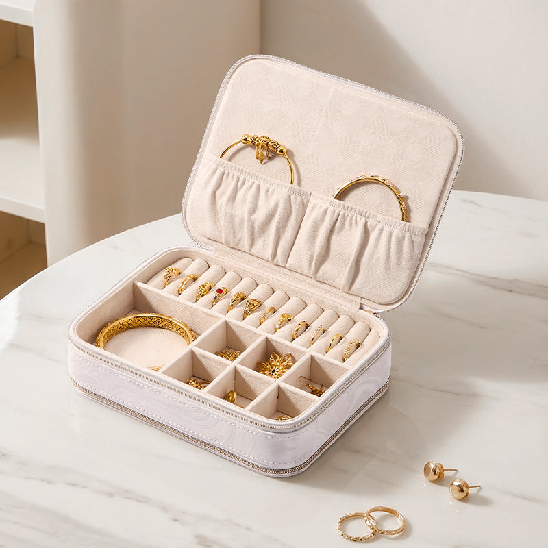 Casegrace Portable Travel Jewelry Box, Dual-Side Double Zipper Storage Layout Jewelry Organizer Case for Rings Earrings Necklaces Bracelets