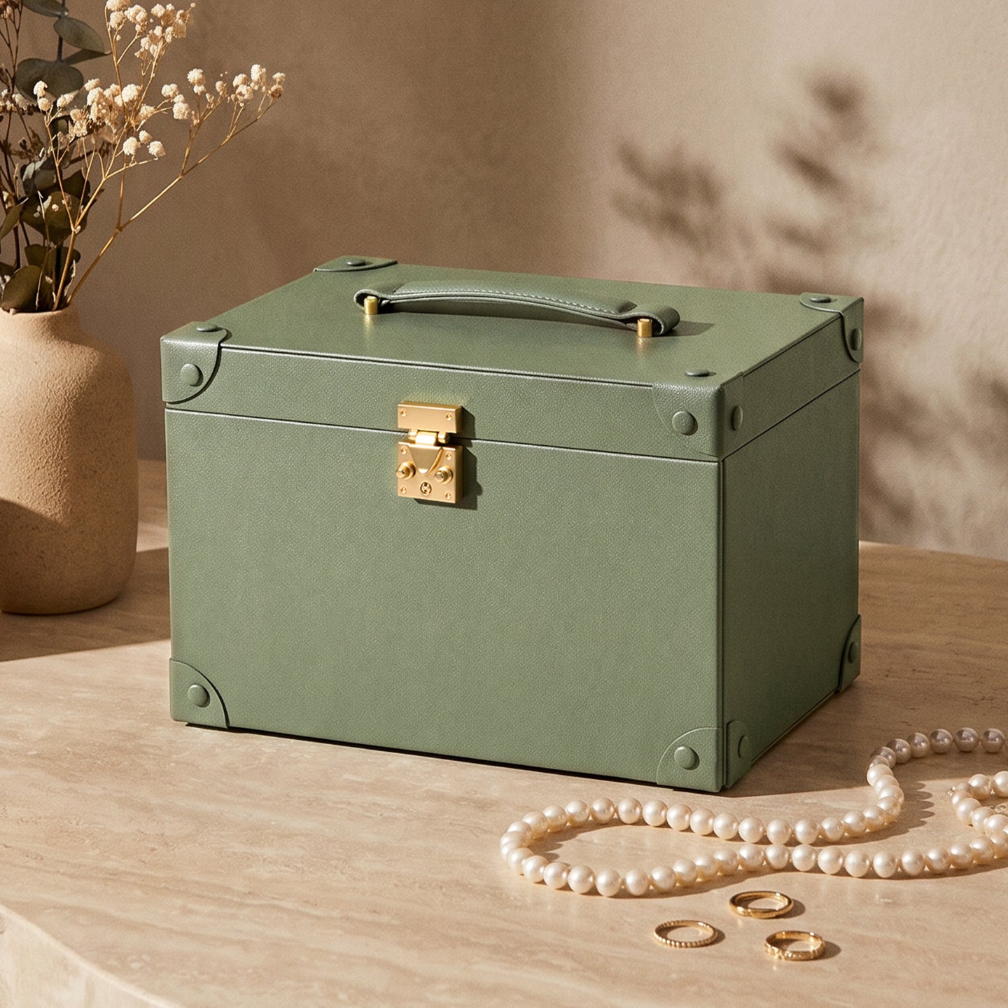 Casegrace Vintage Huge Jewelry Case, Built-in Mirror, With Modular Travel Jewelry Organizer