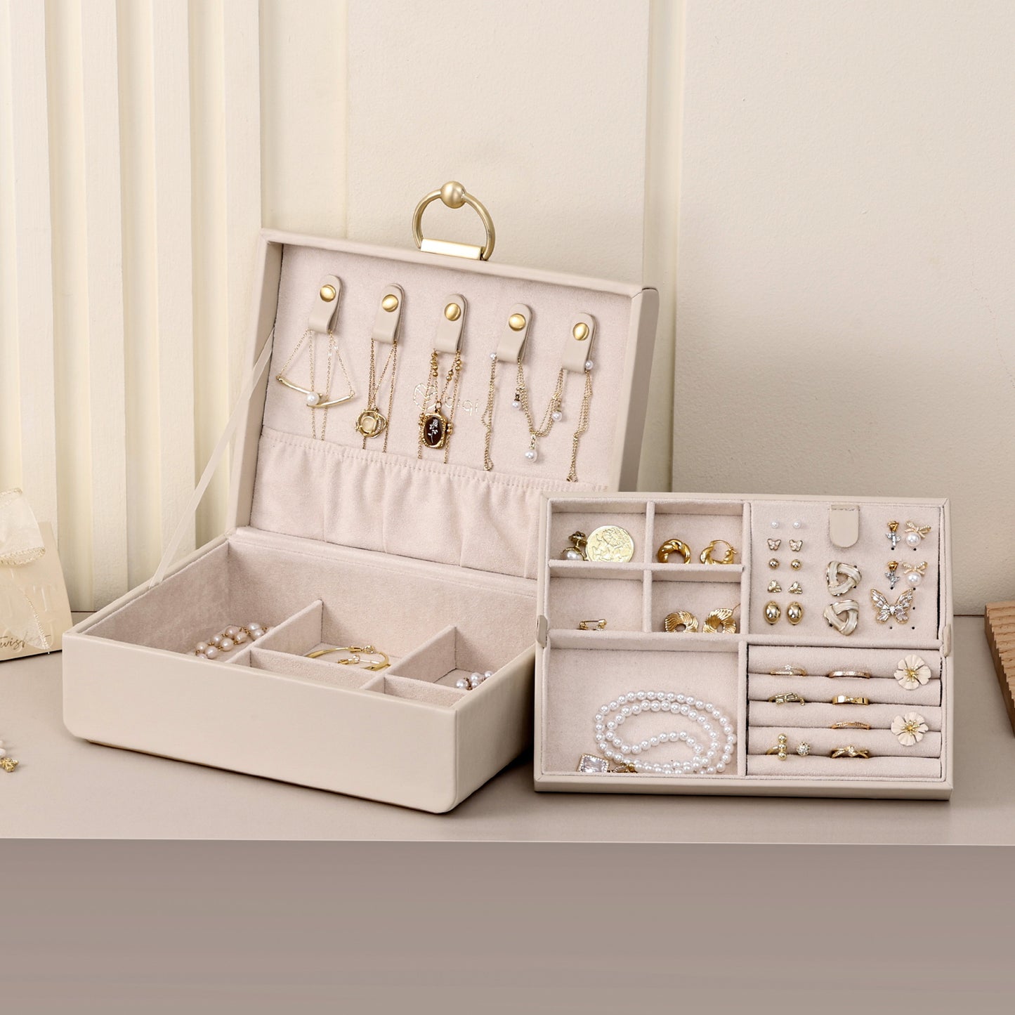 2024 2-Layer Jewelry Box with Removable Jewelry Tray for Necklace Bracelets