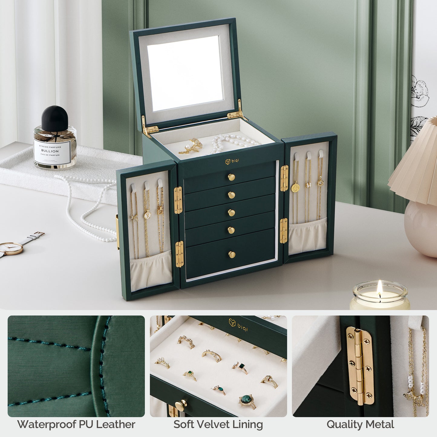 6-Tier Jewelry Organizer Box with Mirror