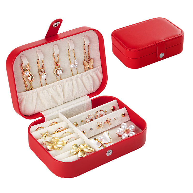 Casegrace Portable Travel Jewelry Box PU Leather Snap‑Closure Jewelry Organizer for Women