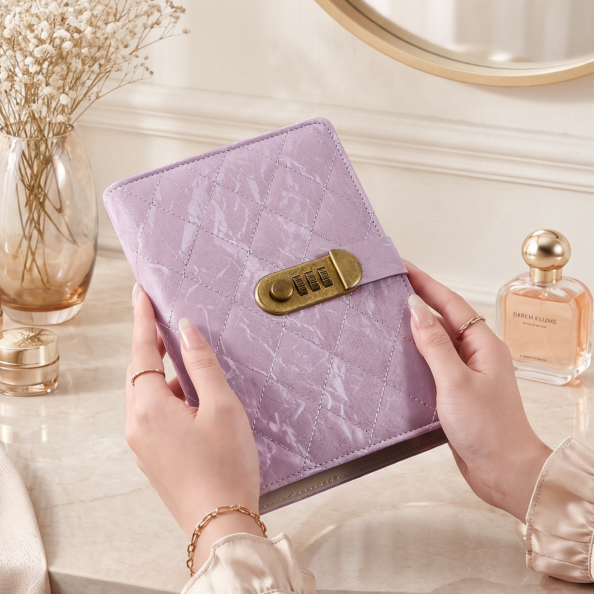 CASEGRACE Quilted PU Leather Jewelry Binder Book with Combination Lock, Removable Zipper Pouches Travel Jewelry Organizer