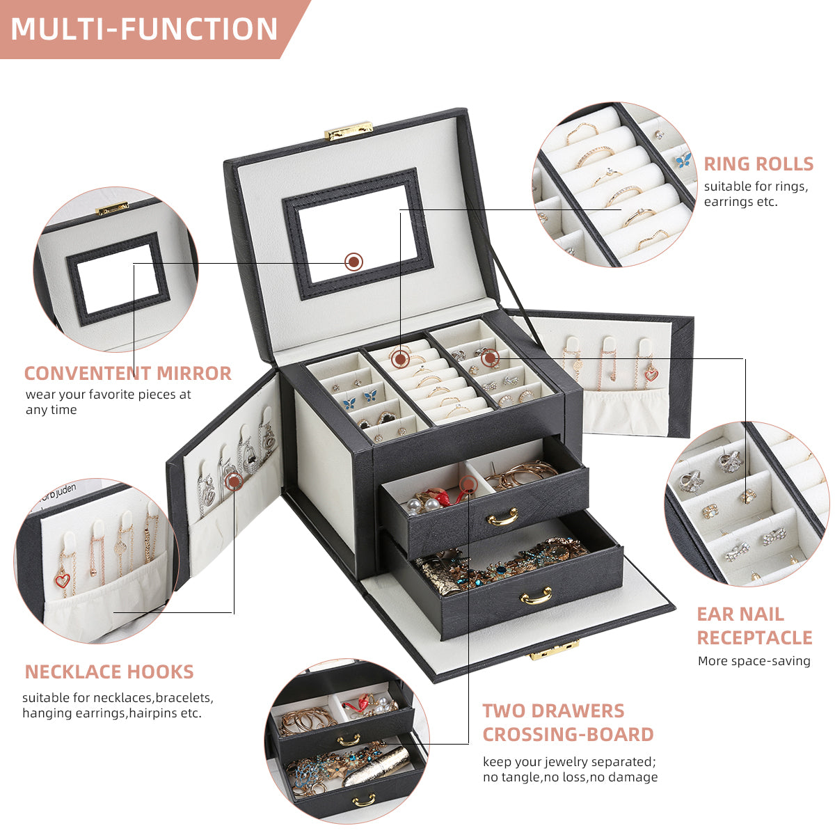 PU Leather Jewelry Storage Box Travel Jewelry Organizer