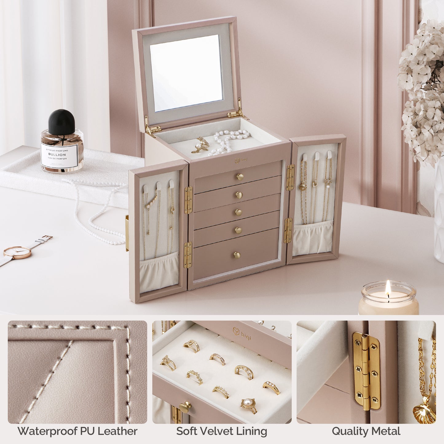 6-Tier Jewelry Organizer Box with Mirror