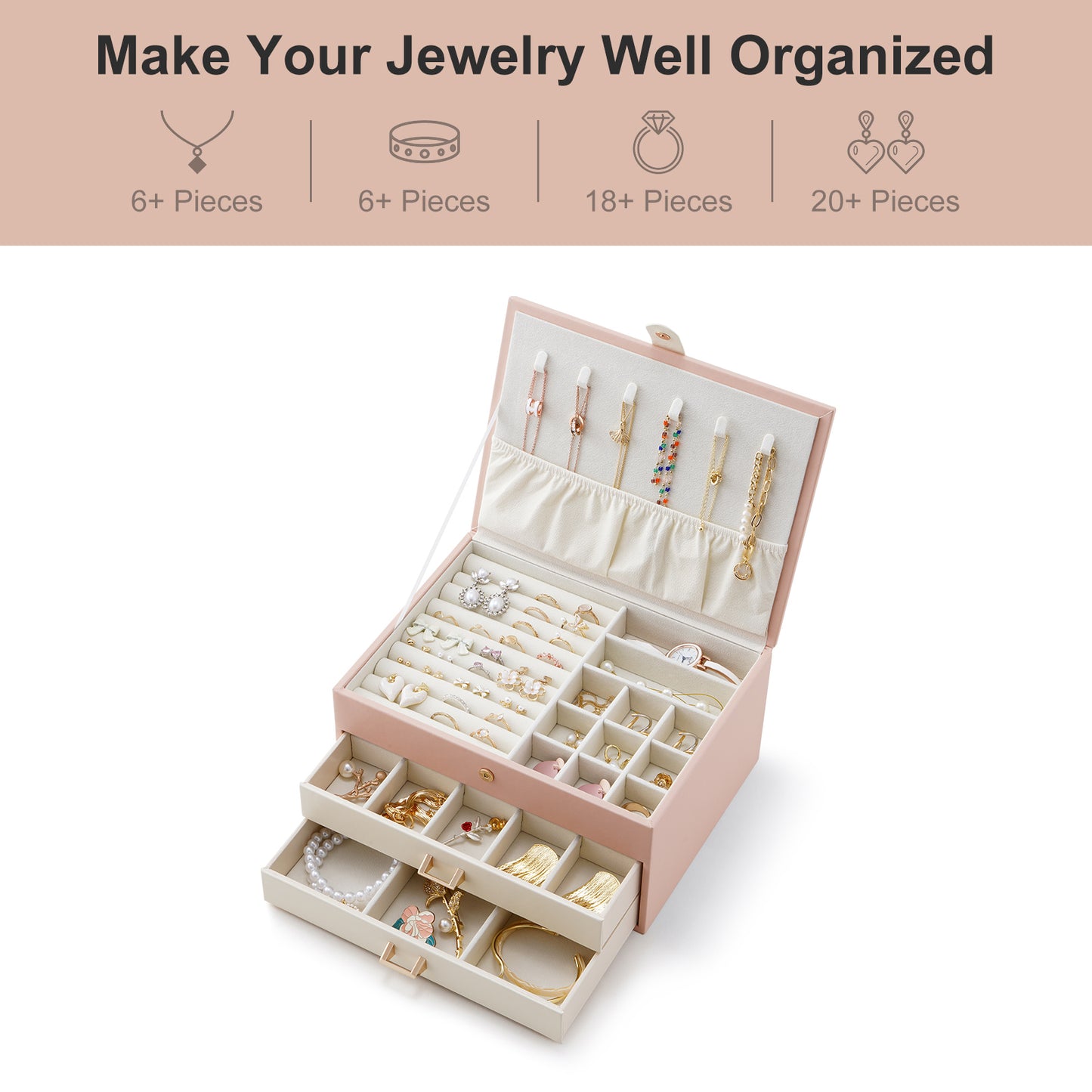 CASEGRACE Three-layer Jewelry Box with Two Drawers