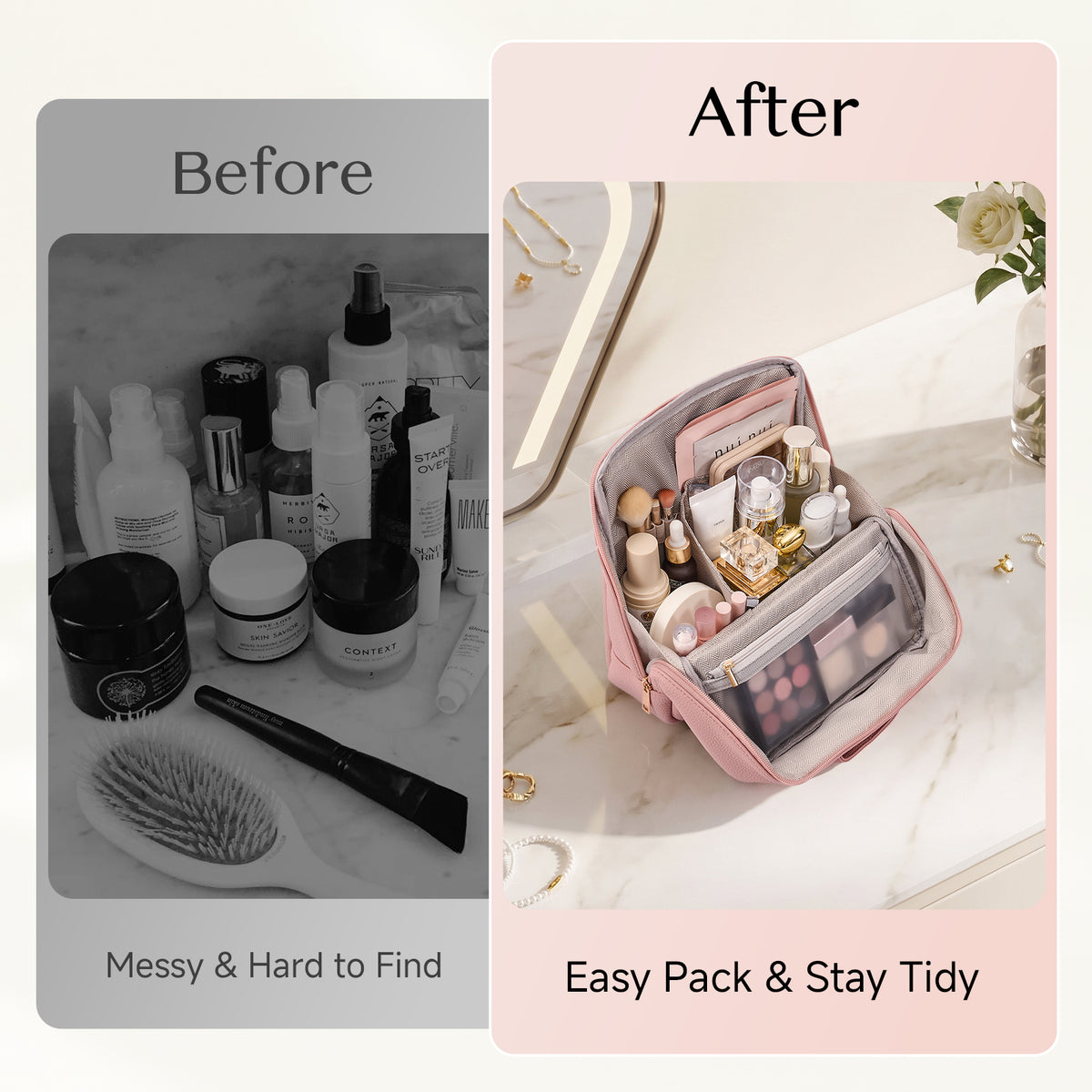 CASEGRACE Portable Handle Travel Makeup Bag, Magnetic Foldable PU Cosmetic Organizer with Waterproof Zipper Pocket