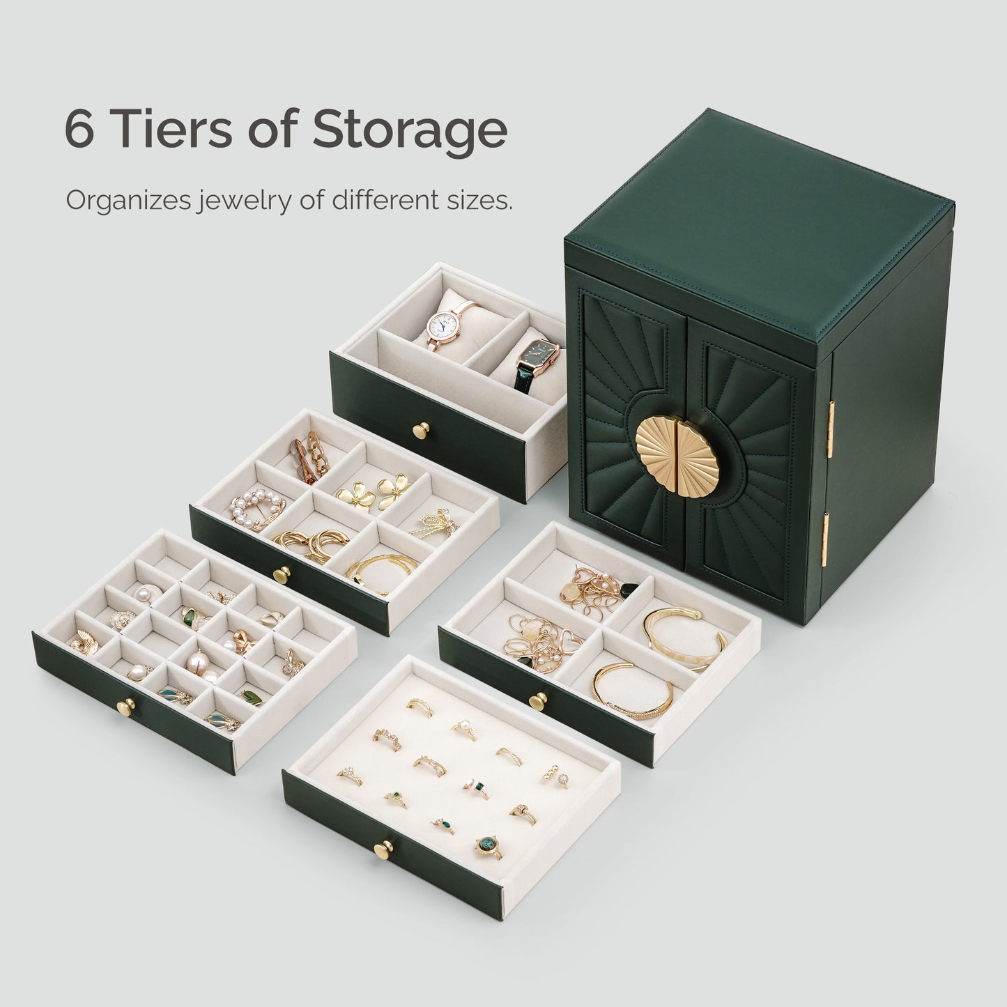 6-Tier Jewelry Organizer Box with Mirror