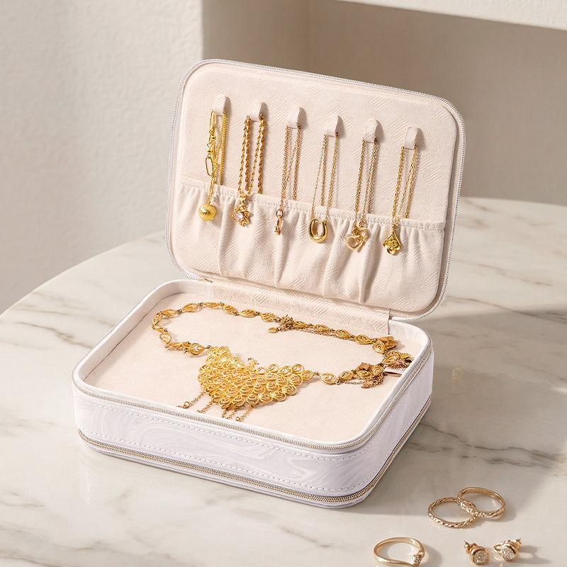Casegrace Portable Travel Jewelry Box, Dual-Side Double Zipper Storage Layout Jewelry Organizer Case for Rings Earrings Necklaces Bracelets