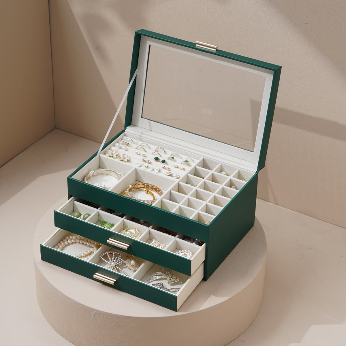 CASEGRACE 3-Layer Faux Leather Jewelry Box