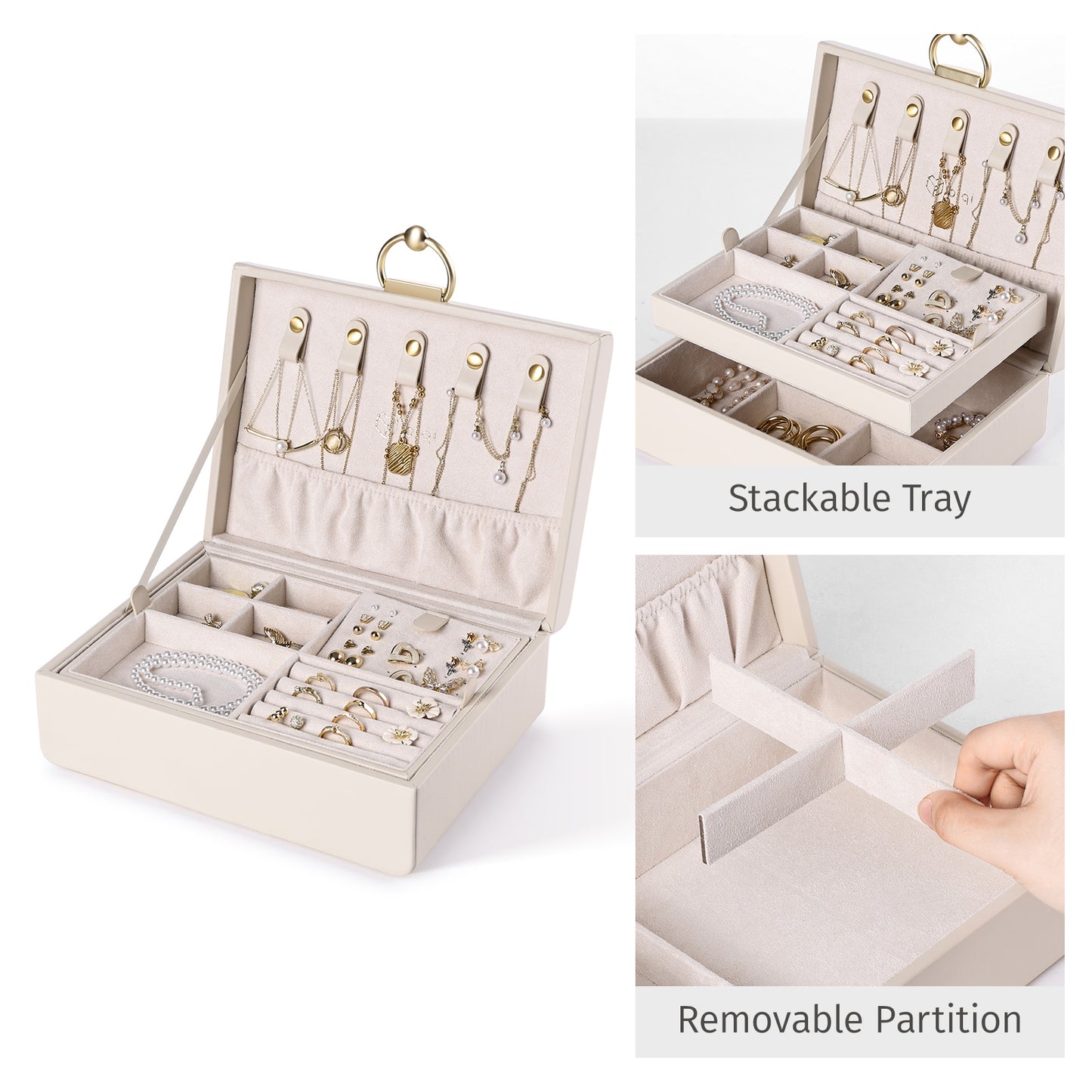 2024 2-Layer Jewelry Box with Removable Jewelry Tray for Necklace Bracelets