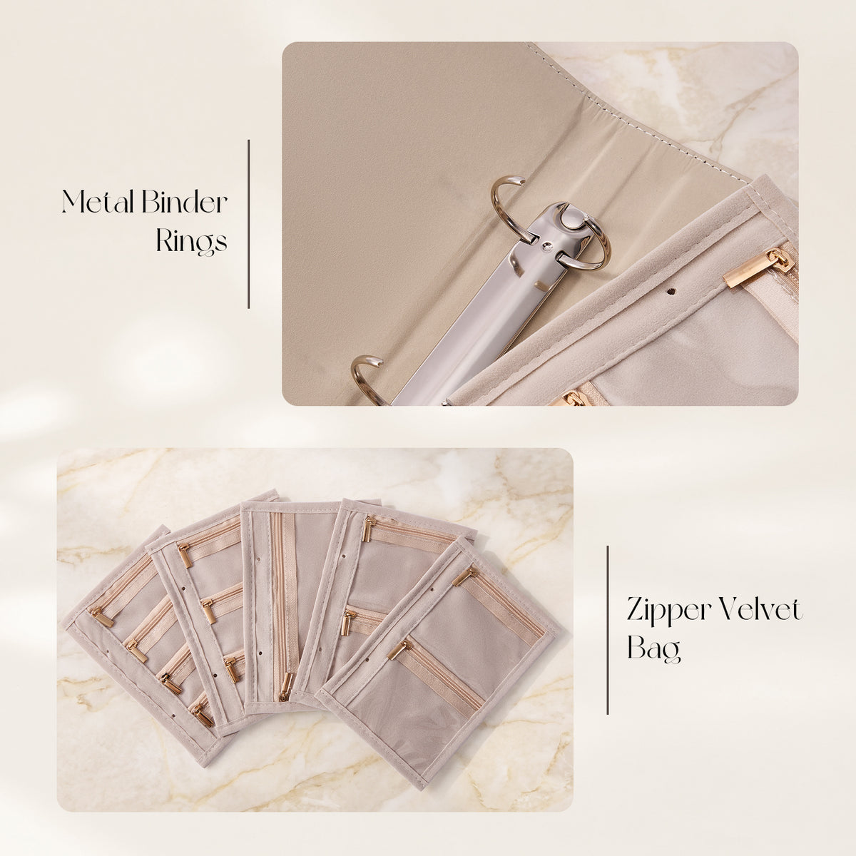 CASEGRACE Quilted PU Leather Jewelry Binder Book with Combination Lock, Removable Zipper Pouches Travel Jewelry Organizer