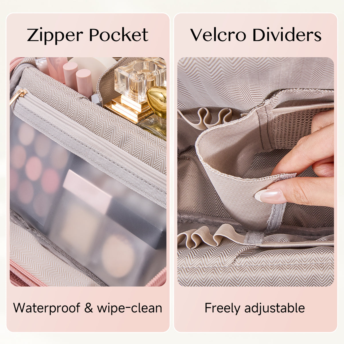 CASEGRACE Portable Handle Travel Makeup Bag, Magnetic Foldable PU Cosmetic Organizer with Waterproof Zipper Pocket