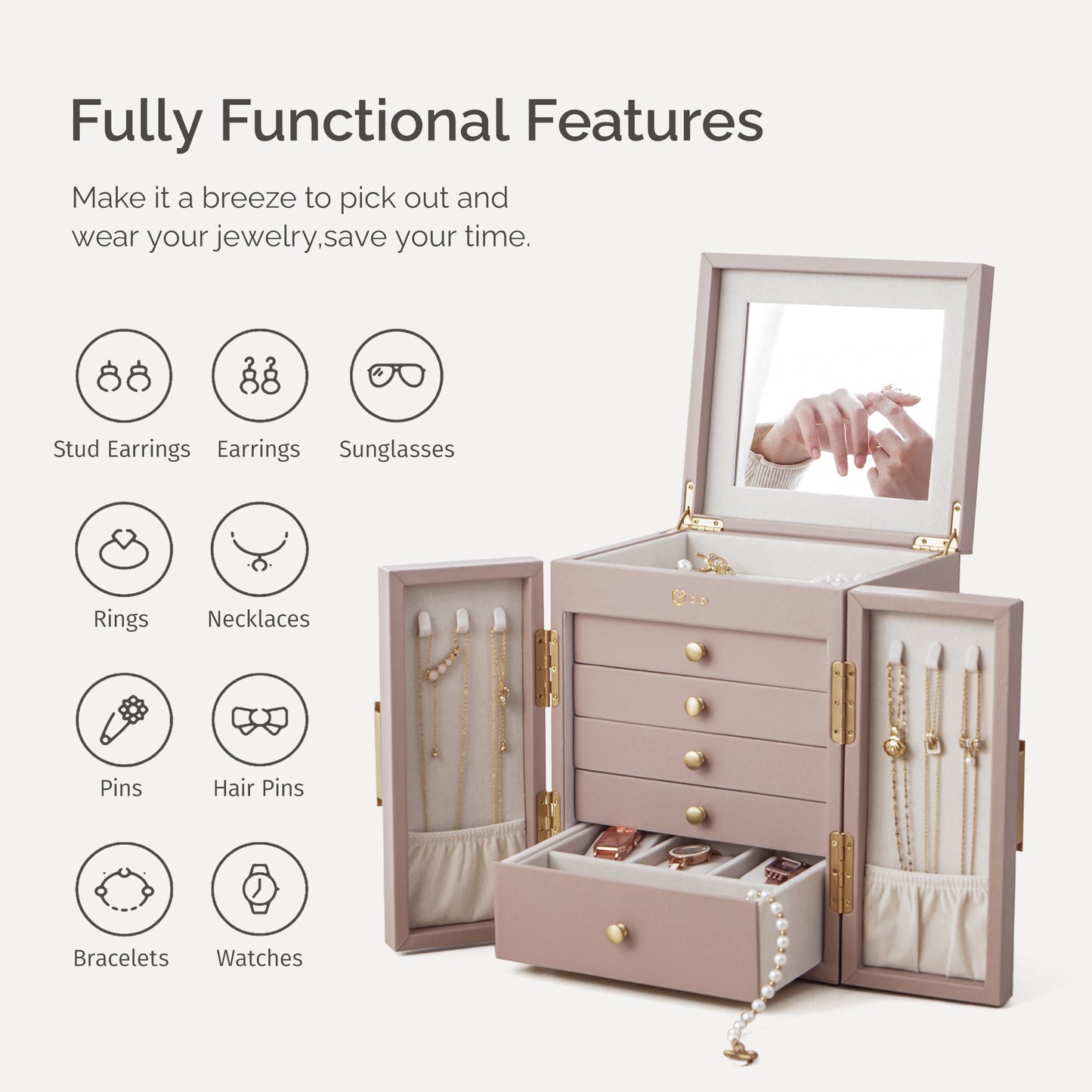 6-Tier Jewelry Organizer Box with Mirror