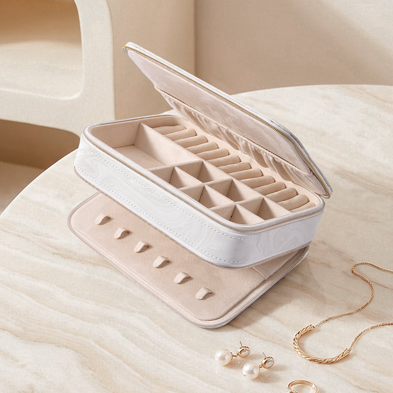 Casegrace Portable Travel Jewelry Box, Dual-Side Double Zipper Storage Layout Jewelry Organizer Case for Rings Earrings Necklaces Bracelets