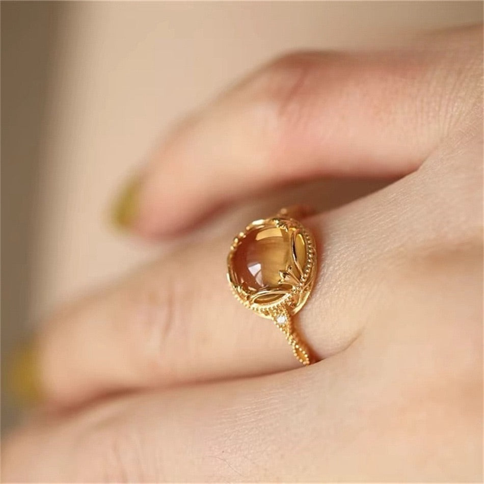 Citrine Rings Anniversary 14K Gold Plated Promise Rings Lucky Fortune Gem Gift