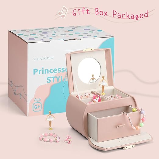 Music Box Jewelry Box, Jewelry Organizer for Girls Kids with Drawer