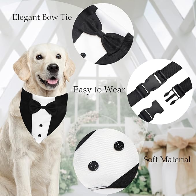 Dog Tuxedo Suit Wedding Bandana Collar with Bow Tie