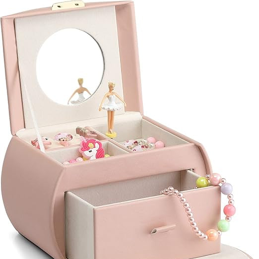 Music Box Jewelry Box, Jewelry Organizer for Girls Kids with Drawer
