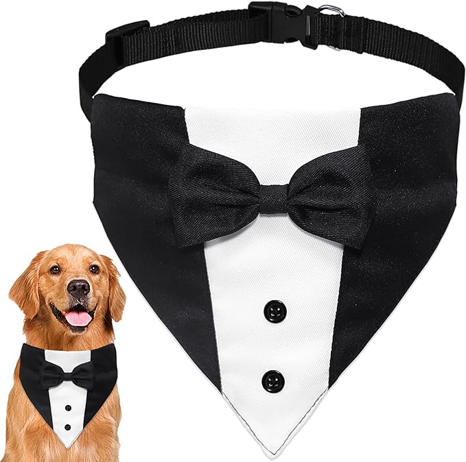 Dog Tuxedo Suit Wedding Bandana Collar with Bow Tie