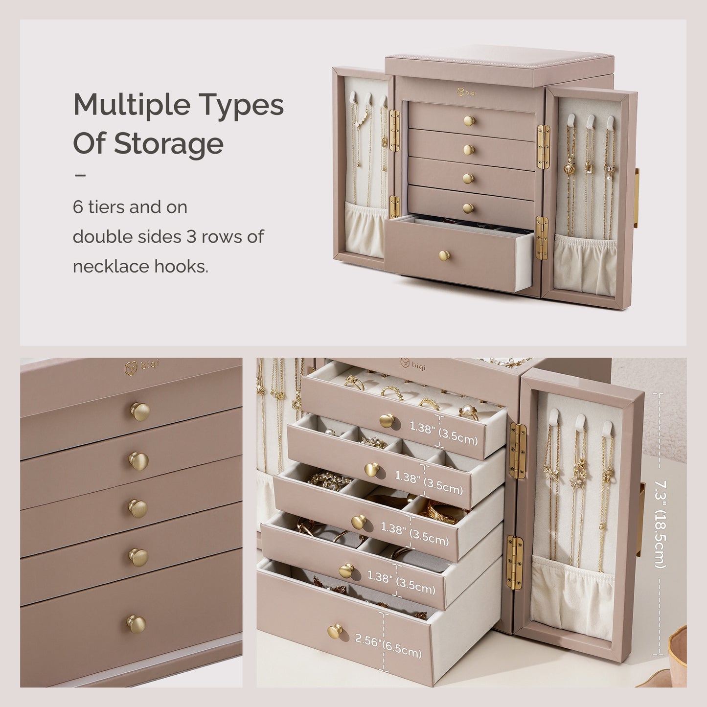 6-Tier Jewelry Organizer Box with Mirror