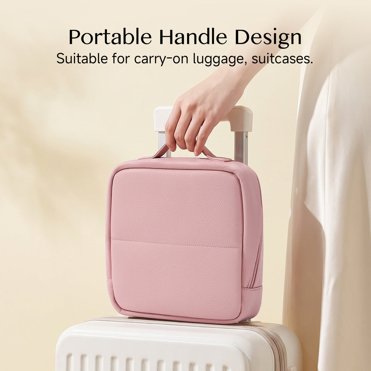 CASEGRACE Portable Handle Travel Makeup Bag, Magnetic Foldable PU Cosmetic Organizer with Waterproof Zipper Pocket