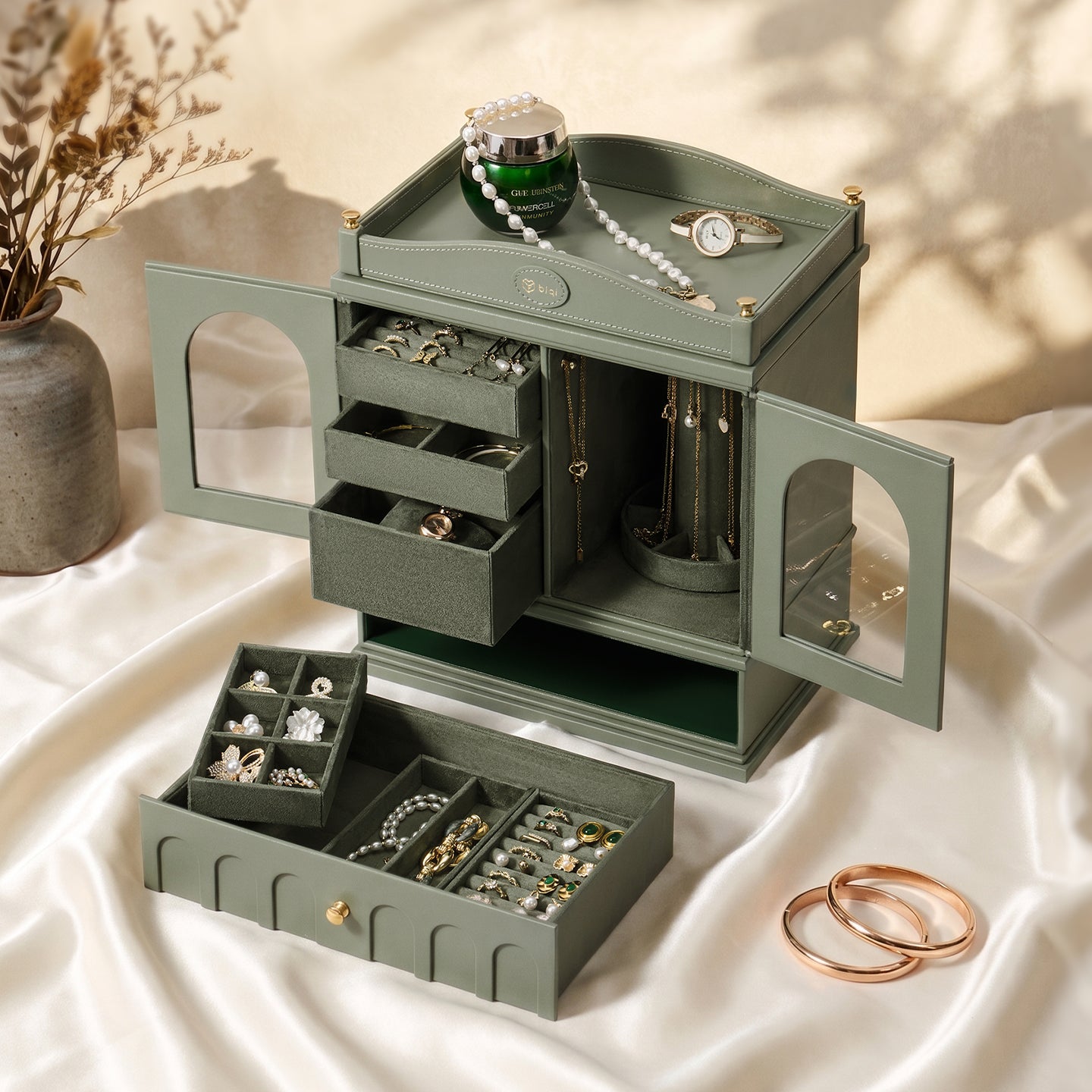 Casegrace French Vintage Jewelry Cabinet Multi-zone Organizer With Detachable Drawer Inserts