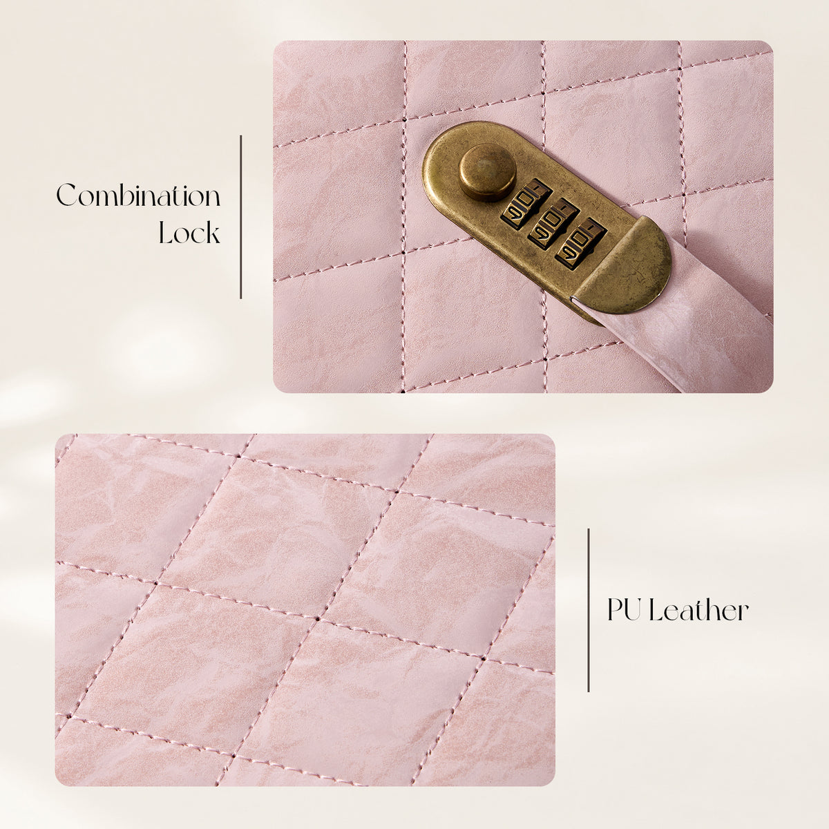 CASEGRACE Quilted PU Leather Jewelry Binder Book with Combination Lock, Removable Zipper Pouches Travel Jewelry Organizer