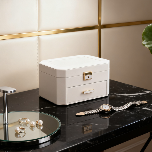 Casegrace Hexagon Jewelry Organizer with Lock Drawer Storage Case Multiple Compartments for Store Earrings Necklaces Rings