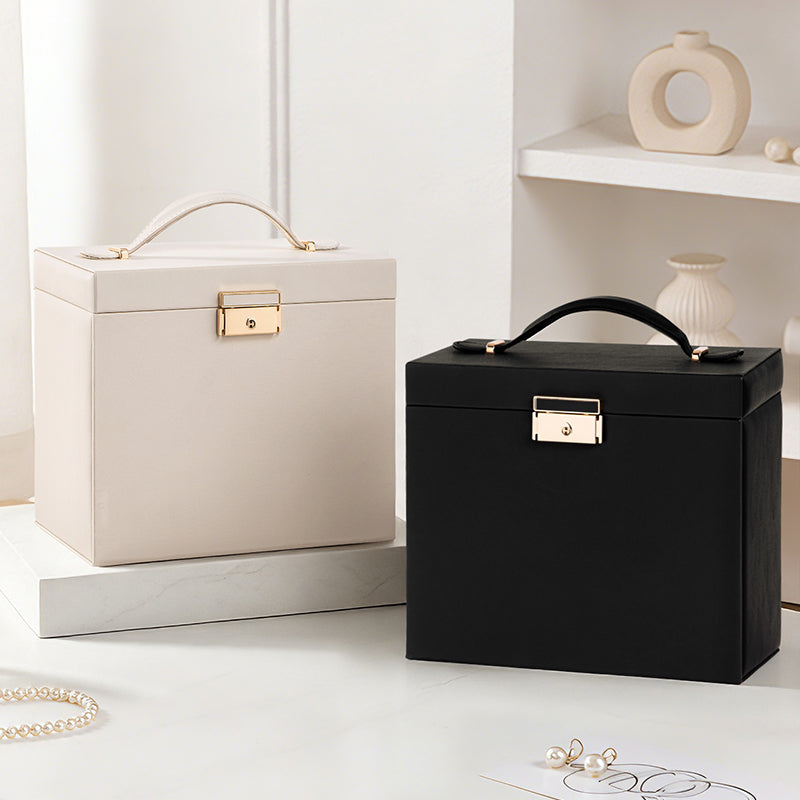 Casegrace 4-Layer Large Capacity Jewelry Box with Built-in Mirror, Double Side Necklace Hooks, Multi-Layer Drawer Organizer