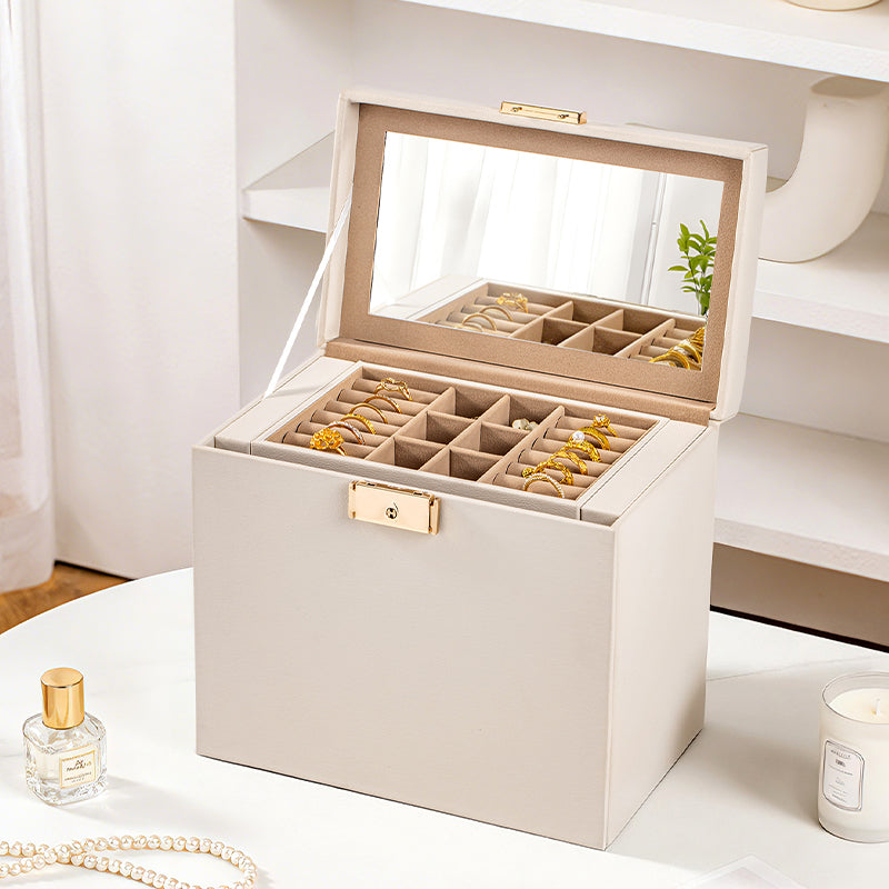 Casegrace 4-Layer Large Capacity Jewelry Box with Built-in Mirror, Double Side Necklace Hooks, Multi-Layer Drawer Organizer