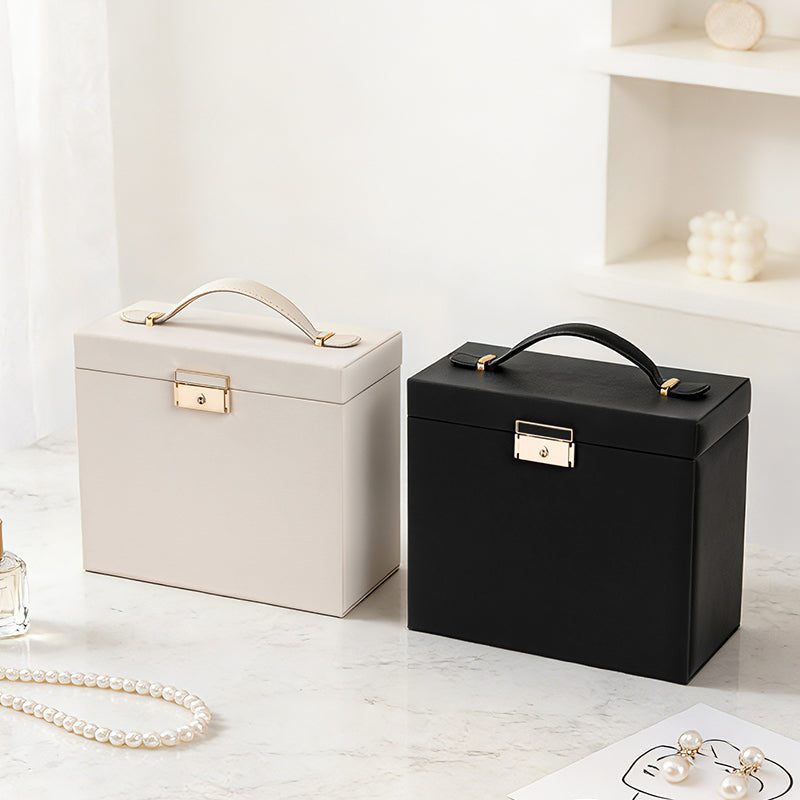 Casegrace 4-Layer Large Capacity Jewelry Box with Built-in Mirror, Double Side Necklace Hooks, Multi-Layer Drawer Organizer