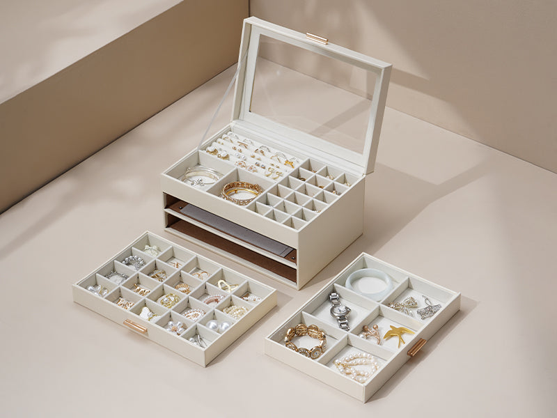 CASEGRACE 3-Layer Faux Leather Jewelry Box
