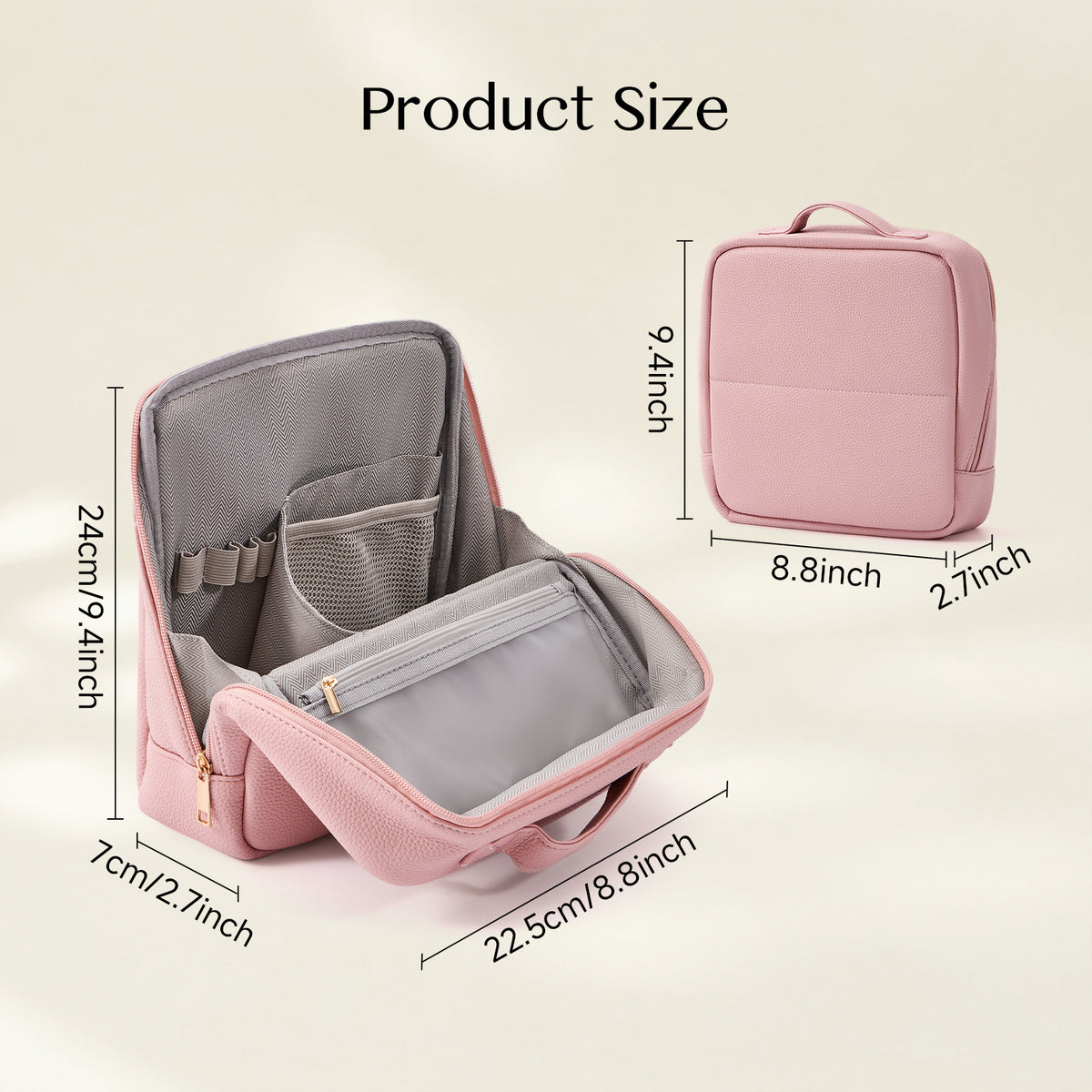 CASEGRACE Portable Handle Travel Makeup Bag, Magnetic Foldable PU Cosmetic Organizer with Waterproof Zipper Pocket