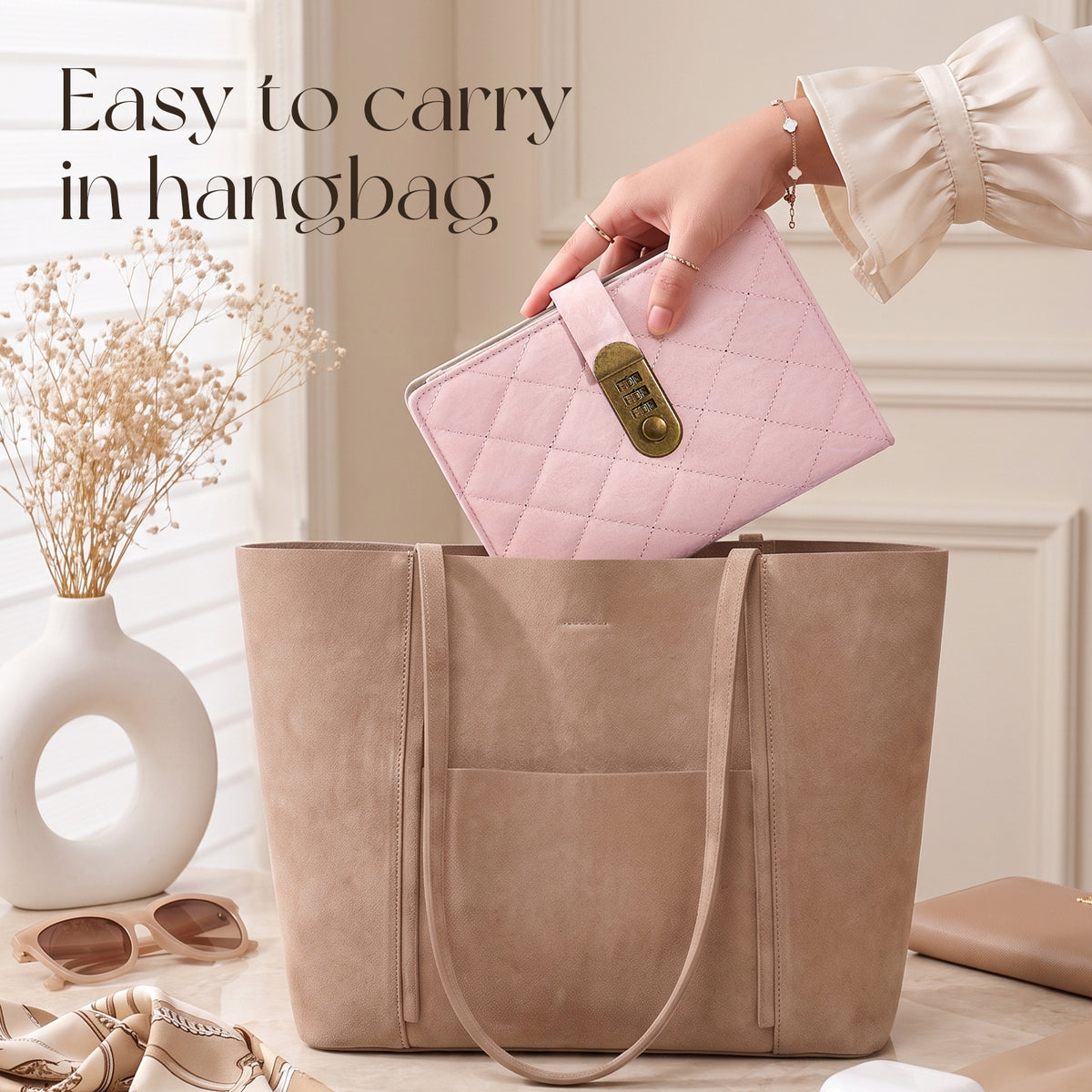 CASEGRACE Quilted PU Leather Jewelry Binder Book with Combination Lock, Removable Zipper Pouches Travel Jewelry Organizer