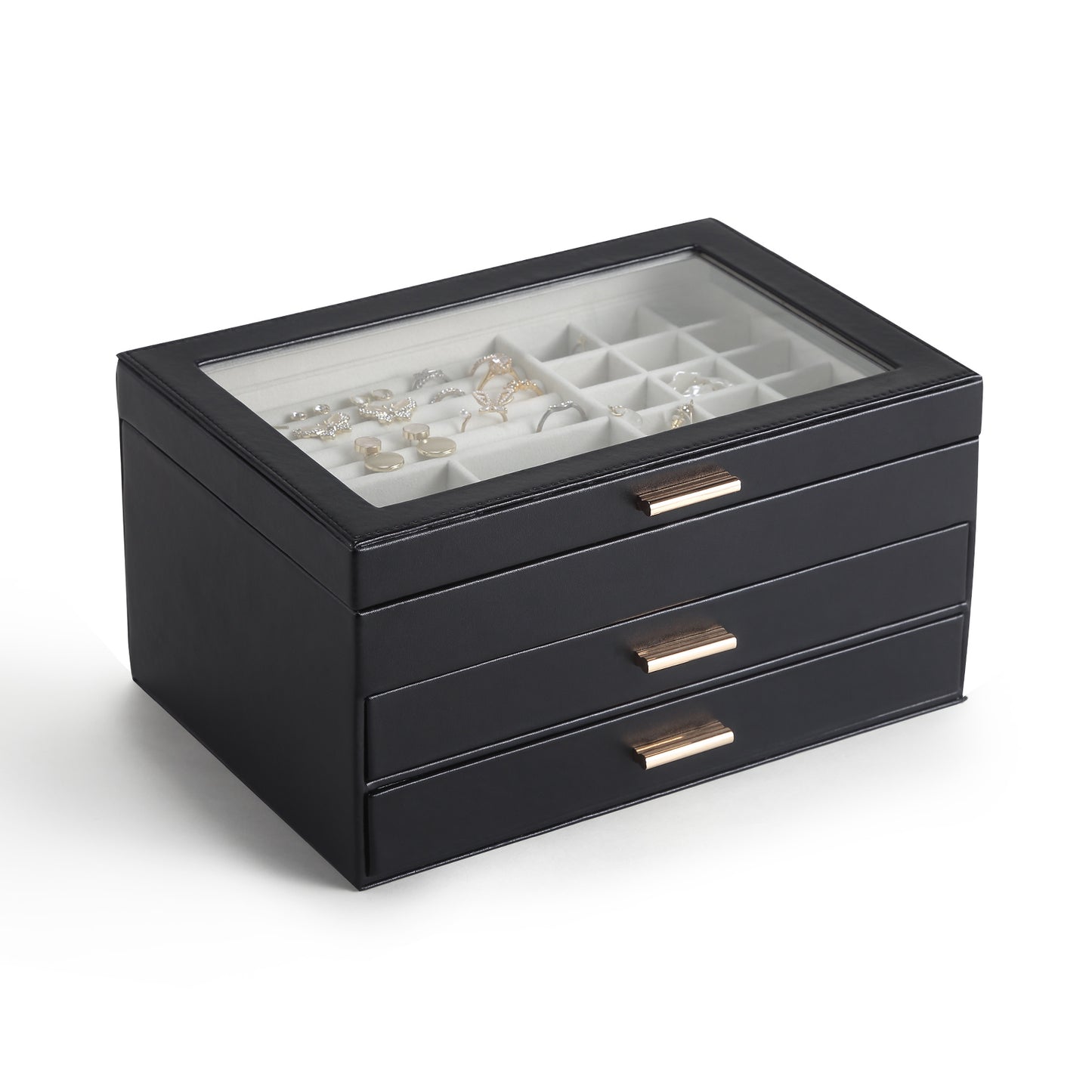 3-Layer Faux Leather Jewelry Box