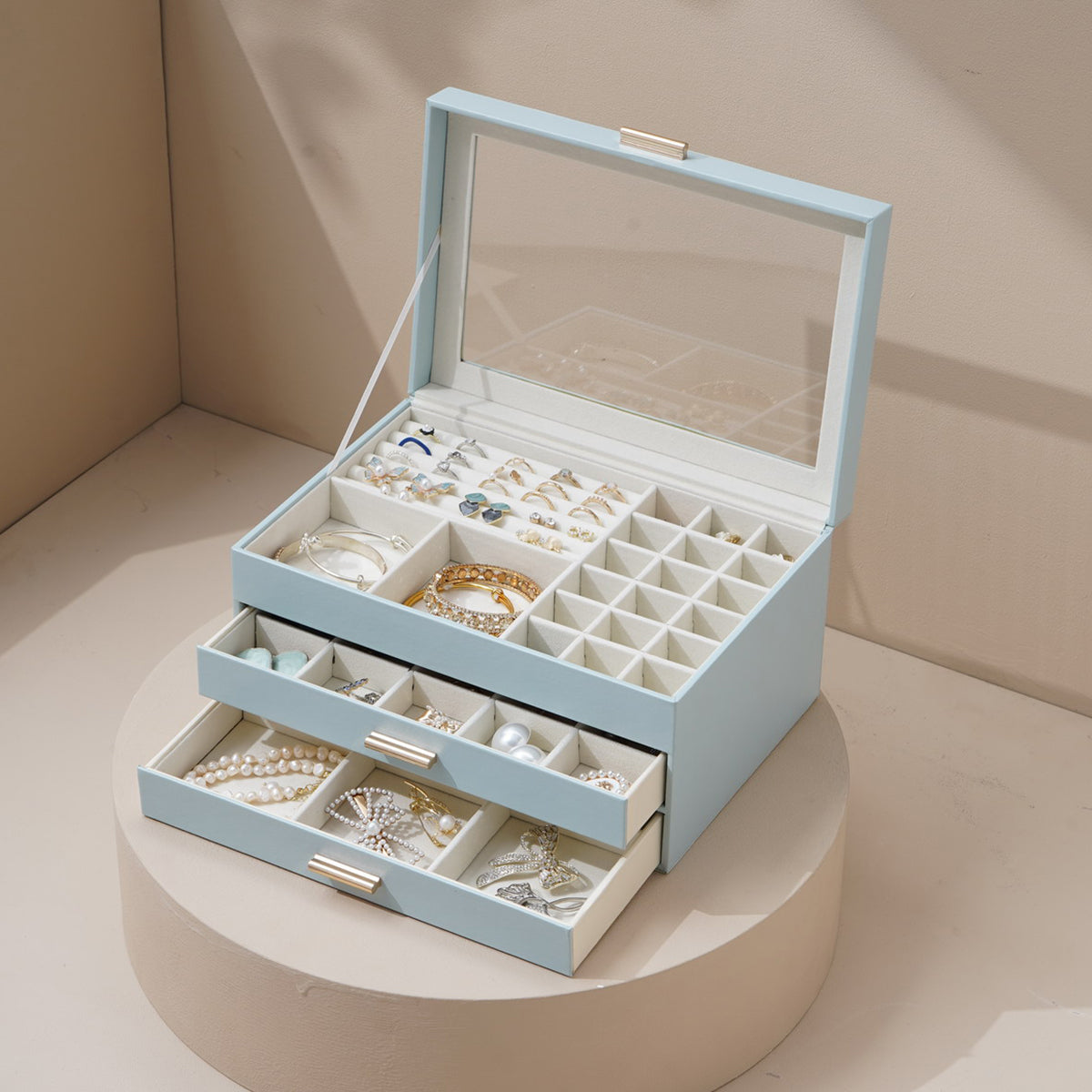 CASEGRACE 3-Layer Faux Leather Jewelry Box
