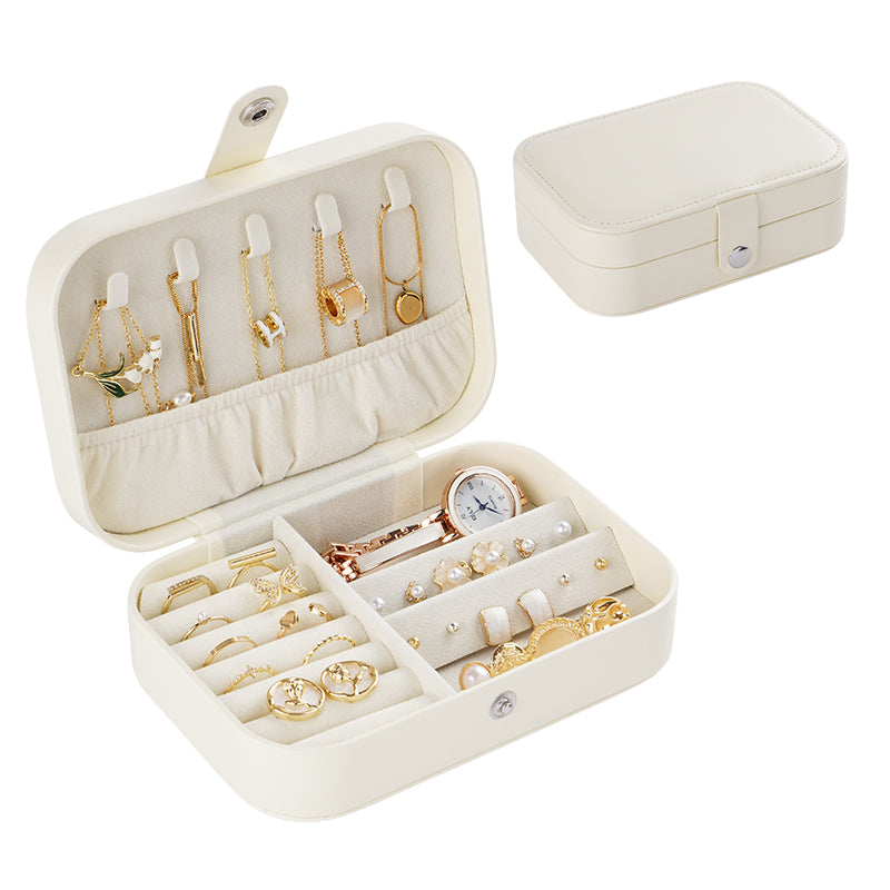 Casegrace Portable Travel Jewelry Box PU Leather Snap‑Closure Jewelry Organizer for Women