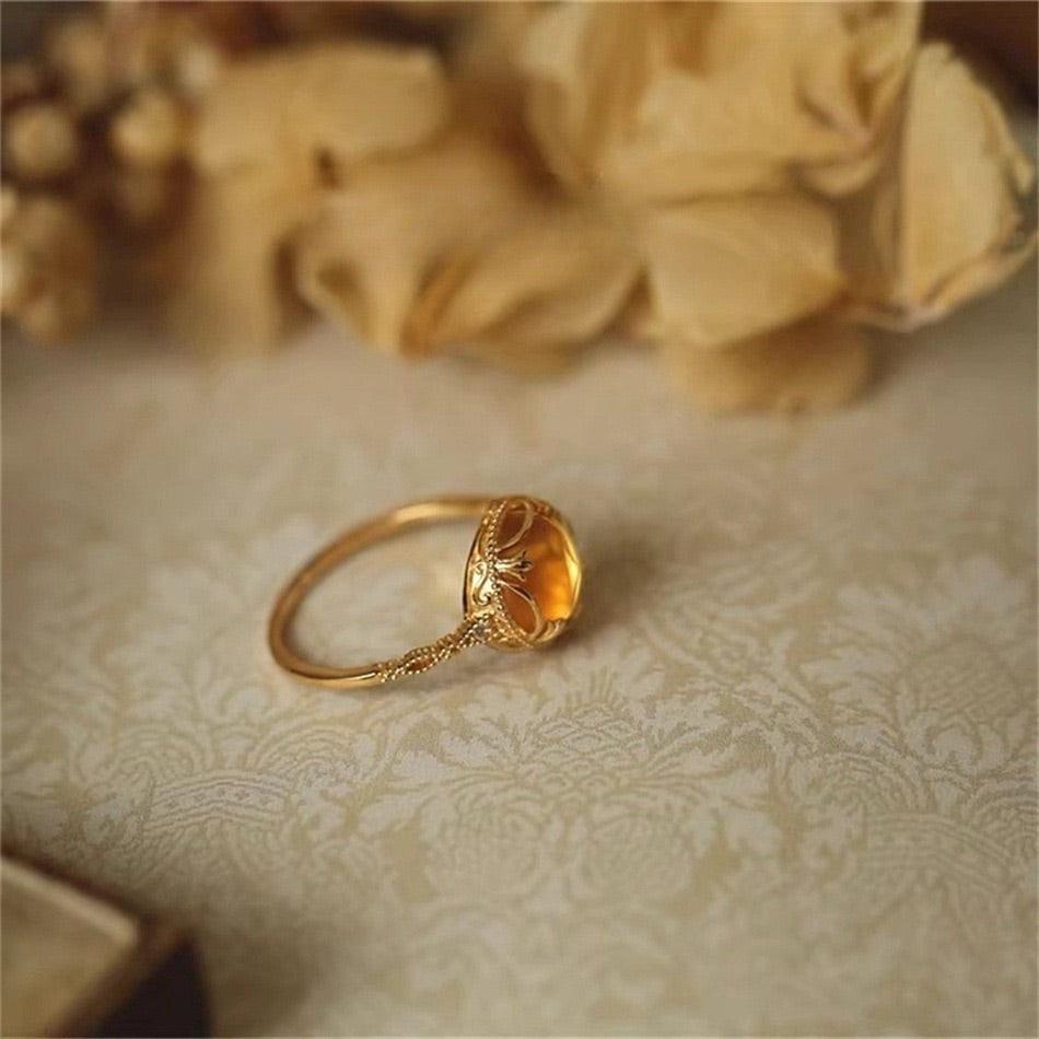 Citrine Rings Anniversary 14K Gold Plated Promise Rings Lucky Fortune Gem Gift