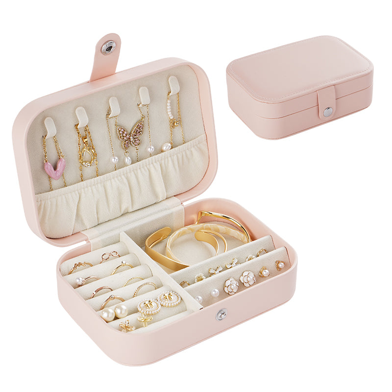 Casegrace Portable Travel Jewelry Box PU Leather Snap‑Closure Jewelry Organizer for Women