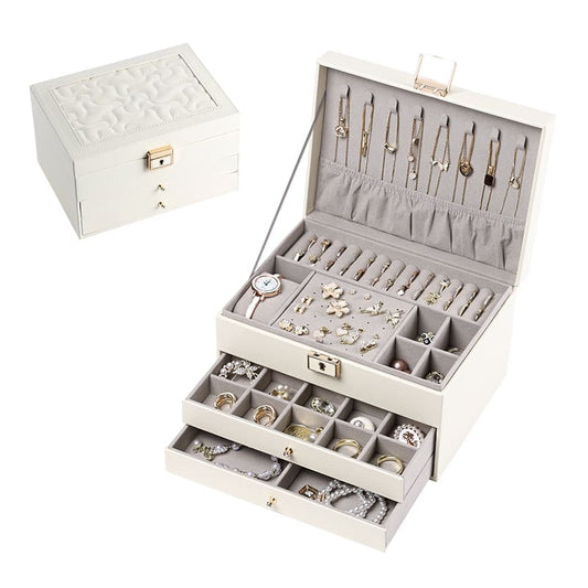 3 Layers PU Leather Jewelry Storage Box with Lock