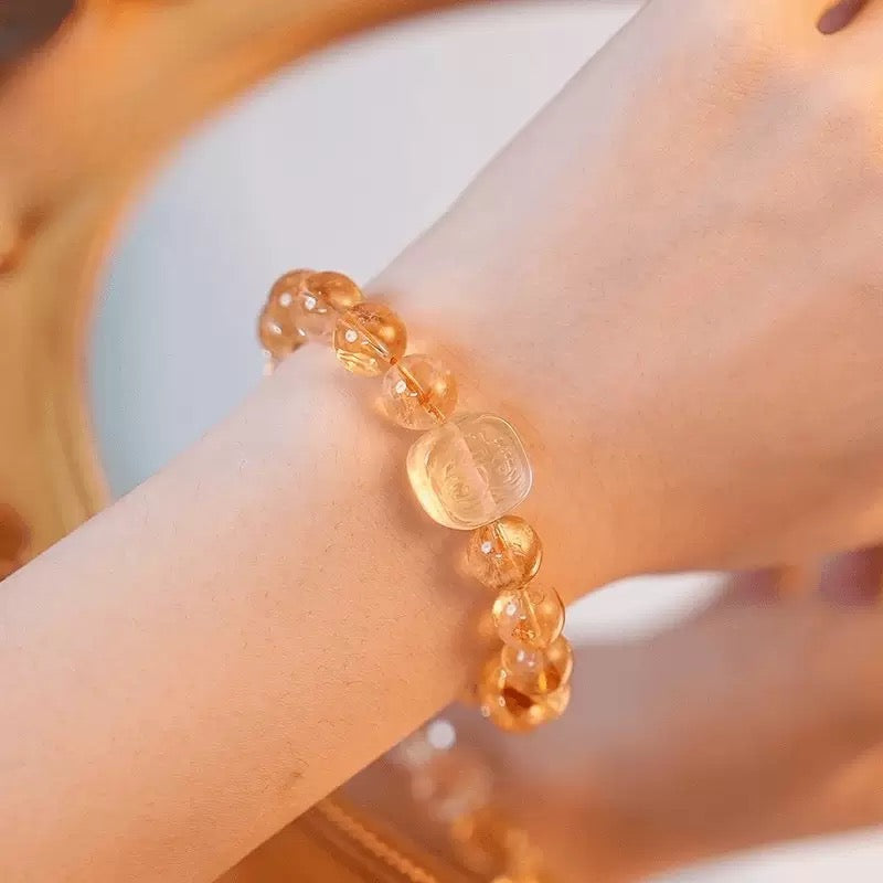 Citrine Tiger Eye Stone Bracelet | Protection & Healing Crystal Jewelry | 10mm Gemstone Beaded Adjustable Bracelet | Lucky Fortune Gem Gift for Men & Women
