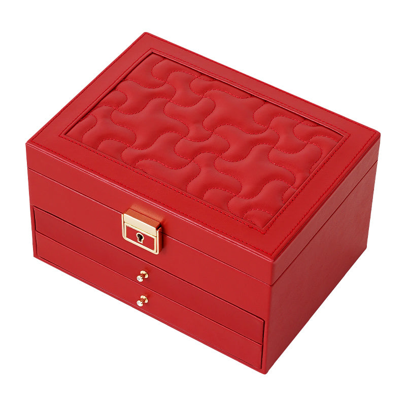 Casegrace 3‑Layer Drawer Jewelry Organizer for Necklaces Rings Bracelets, Large Lockable Jewelry Box